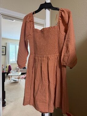 NWT Lost + Wander Where The Heart Is Gingham Smocked Mini - Rust